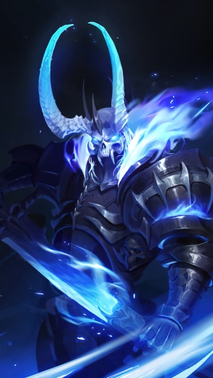 Demon warrior with blue flames and sword