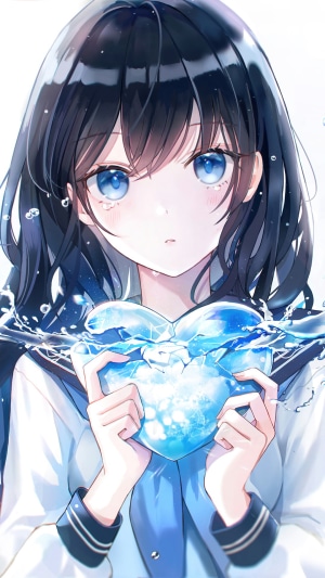 Anime girl holding a broken ice heart