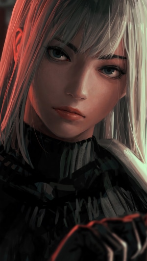 Digital art of a woman with white hair