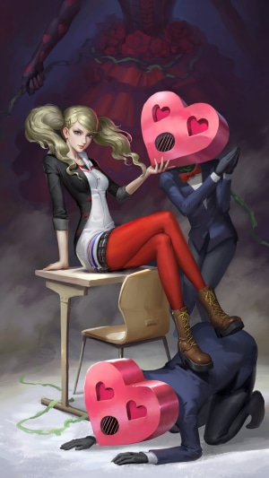 Ann Takamaki from Persona 5 with heart-headed figures