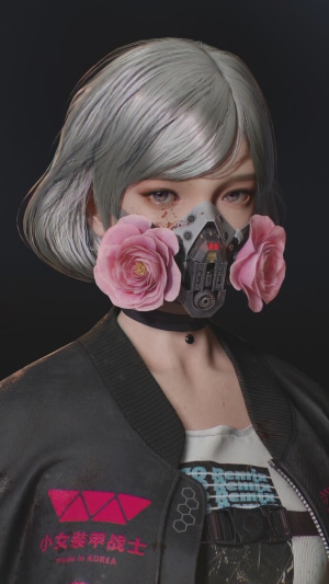 Girl with Gas Mask and Flowers