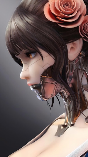 Cyberpunk girl with robotic enhancements and roses