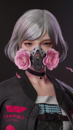Girl with gas mask and flowers