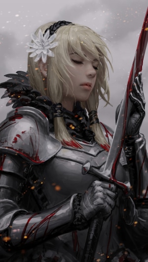 Warrior girl with sword and flower