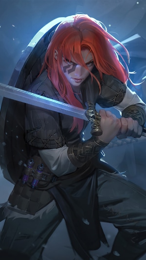 Warrior with red hair and sword