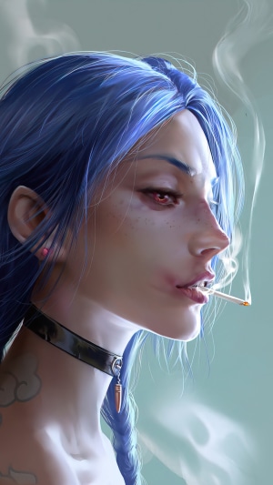 Jinx from League of Legends smoking