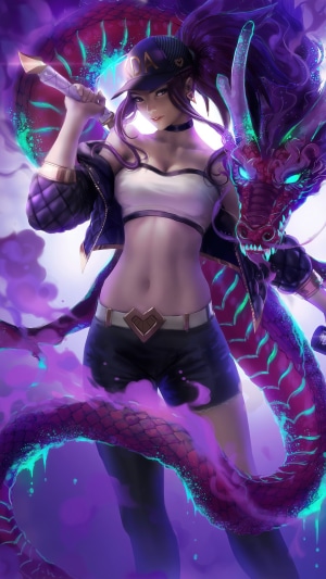 Akali from League of Legends with a dragon
