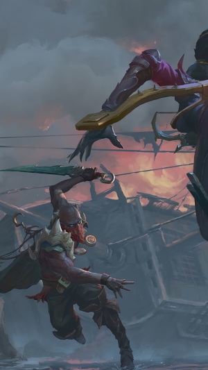 Vayne and Kai'Sa fighting in League of Legends