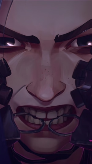 Jinx from Arcane with glasses in her mouth
