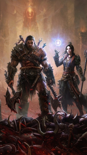 Diablo Immortal Barbarian and Sorceress in Hell