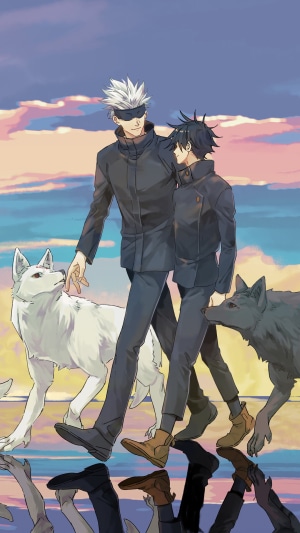 Satoru Gojo and Megumi Fushiguro from Jujutsu Kaisen with wolves