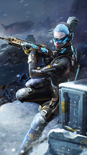 Character from Call of Duty Mobile holding a rifle in the snow