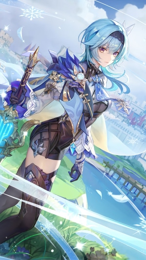 Eula from Genshin Impact with a sword