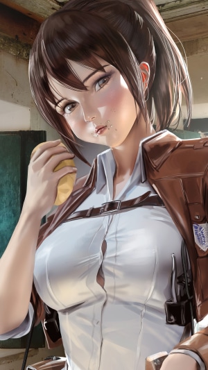 Sasha Braus from Attack on Titan eating food