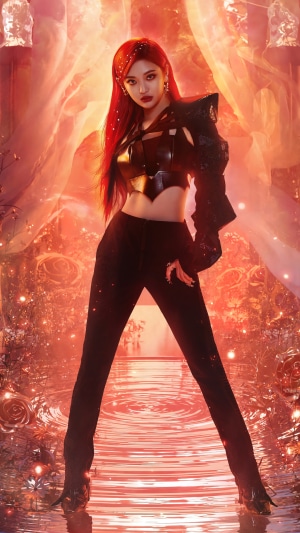 Ningning from Aespa in a black outfit