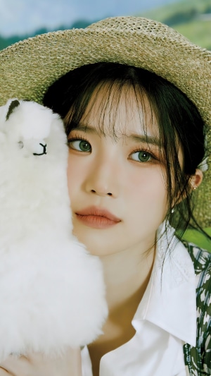 Song Hayoung from Fromis 9 with a plush toy