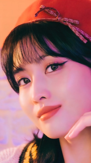 Momo from TWICE wearing a red beret