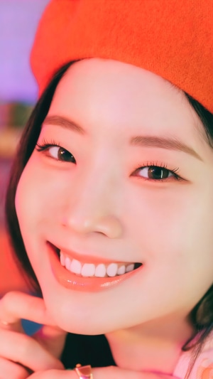 Dahyun from TWICE wearing an orange beret