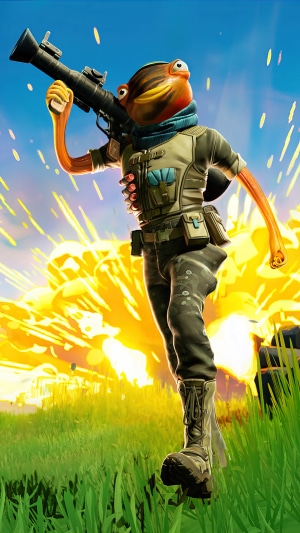 Triggerfish from Fortnite with a rocket launcher