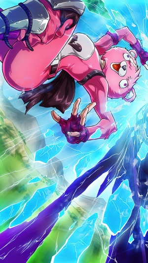 Cuddle Team Leader from Fortnite falling through a cracked sky