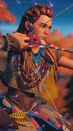 Aloy from Fortnite aiming a bow and arrow