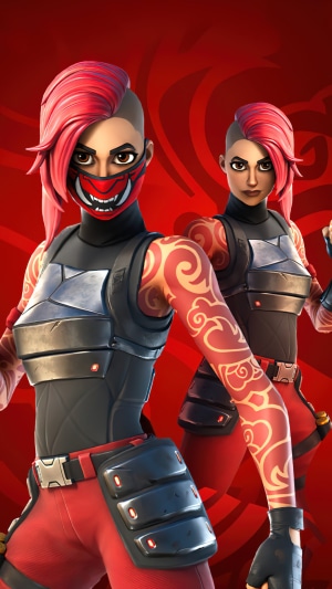 Fortnite character with red hair and mask