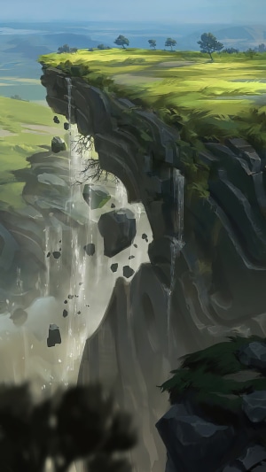 Cliffside with waterfalls and rocks, Legends of Runeterra