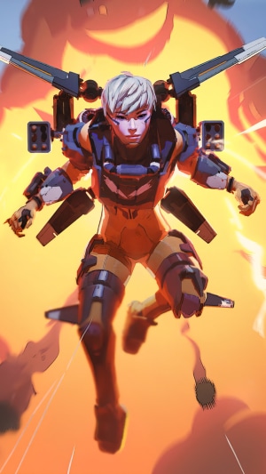 Valkyrie from Apex Legends in flight with explosion