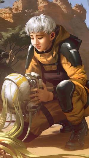 Valkyrie from Apex Legends holding a helmet
