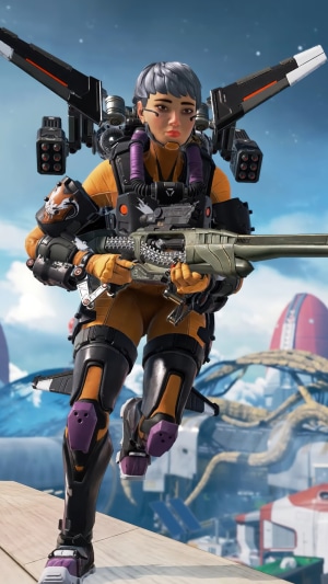 Valkyrie from Apex Legends holding a gun