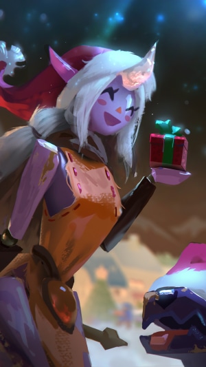 Soraka from League of Legends holding a gift