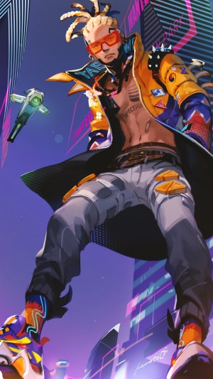 Crypto from Apex Legends in a cyberpunk city
