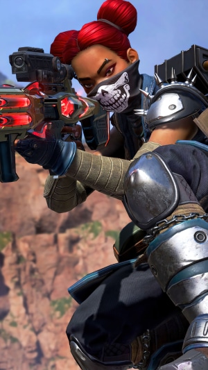 Lifeline from Apex Legends aiming a rifle