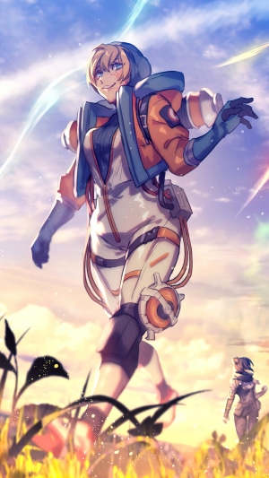 Wattson from Apex Legends walking in a field