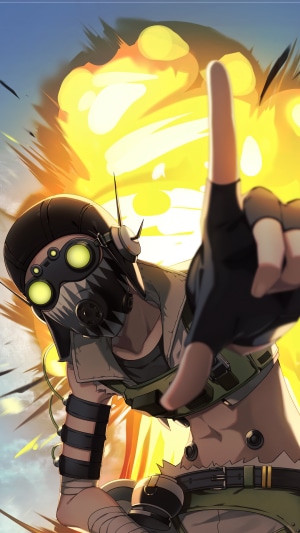 Octane from Apex Legends in front of an explosion