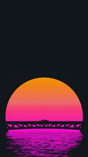 Minimalist sunset over a bridge with water reflection