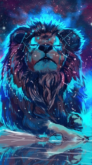 Cosmic Lion with Constellation Markings