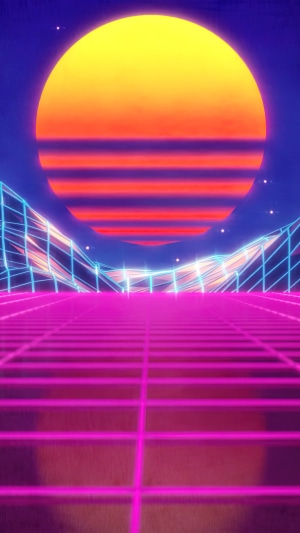 Synthwave Sunset Grid Landscape