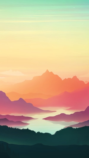 Digital art landscape of mountains at sunset