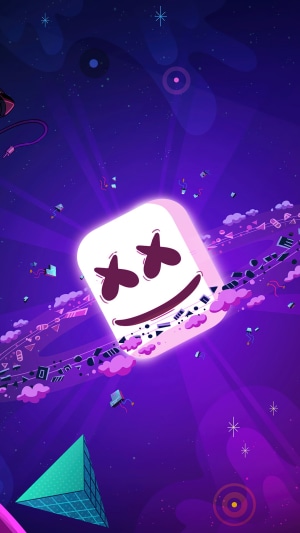 Marshmello DJ in a purple cosmic landscape