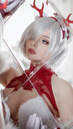 Girl in Christmas Cosplay with Antlers