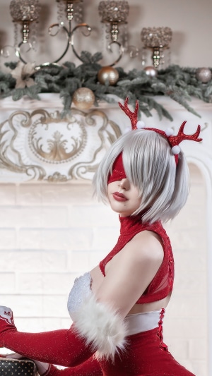 Christmas Cosplay Girl with Reindeer Antlers