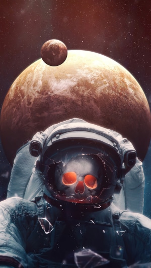 Astronaut with skull helmet in space