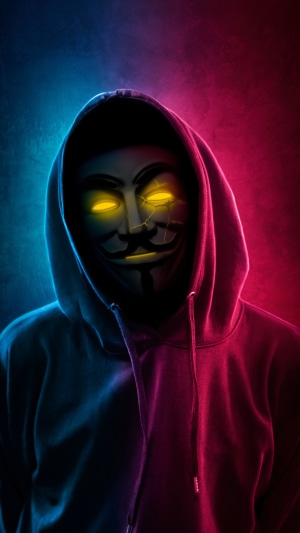 Anonymous Mask with Glowing Eyes Digital Art