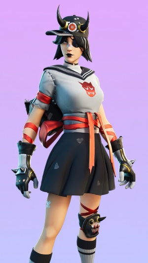 Fortnite character with horns and school uniform