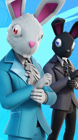 Two anthropomorphic rabbits in suits from Fortnite