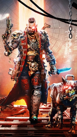 Necromunda Hired Gun character with cybernetic dog