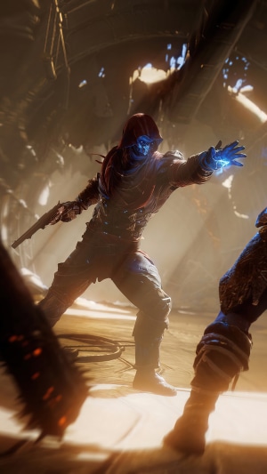 Outriders character casting a blue spell