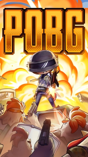 PUBG pixel art with characters and explosions