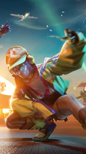 Character from PUBG Mobile in a dynamic pose